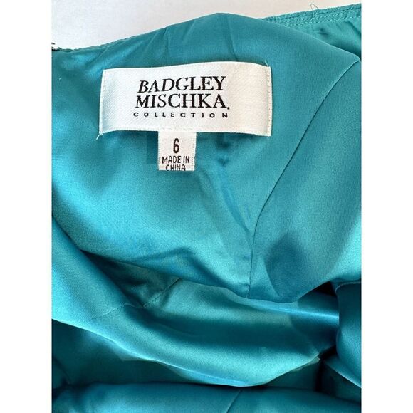 Badgley Mischka Teal Formal Dress with Bow Silk Blend Party Prom - Size 6 - Picture 4 of 7